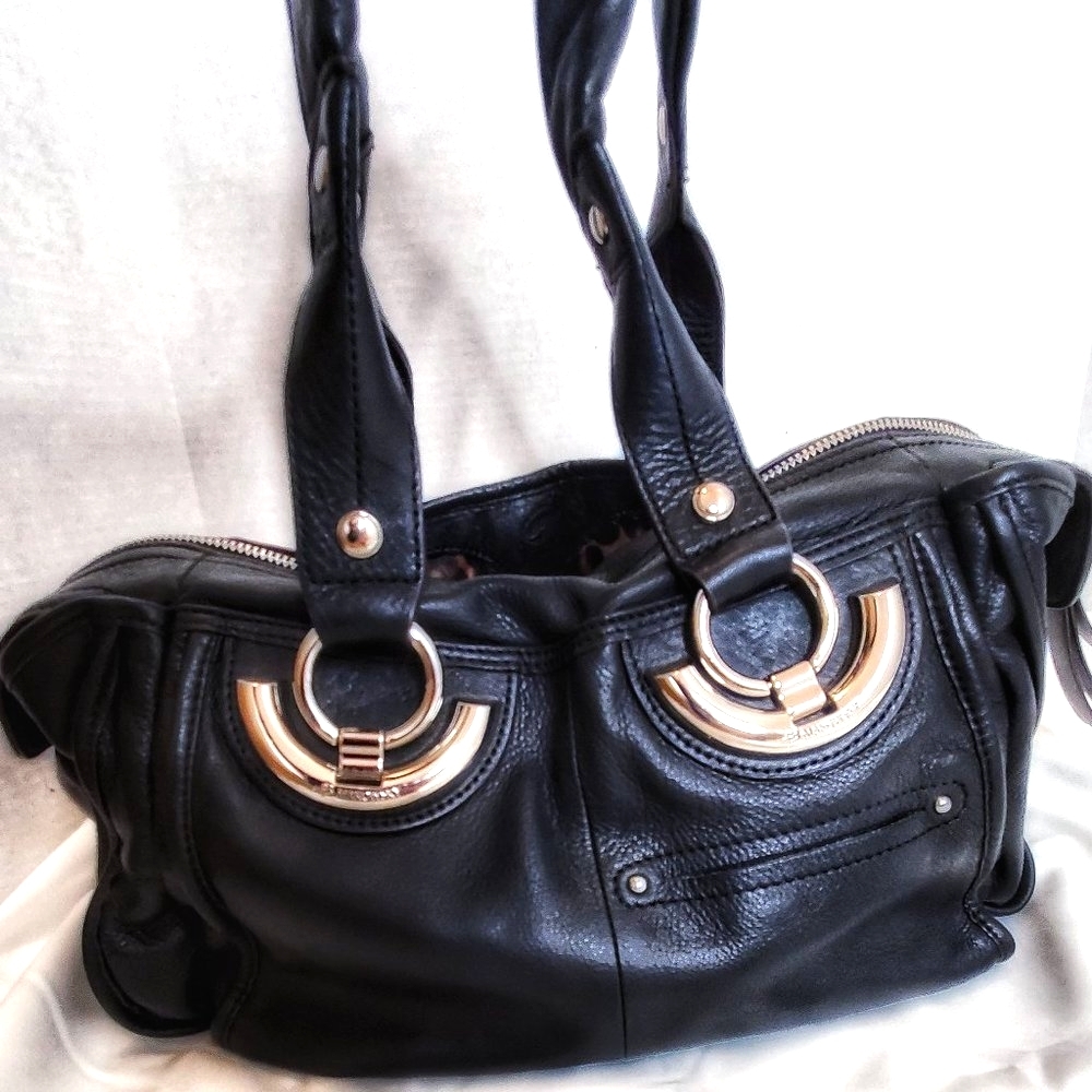 B Makowski Black Leather Purse w/ Silver Hardware